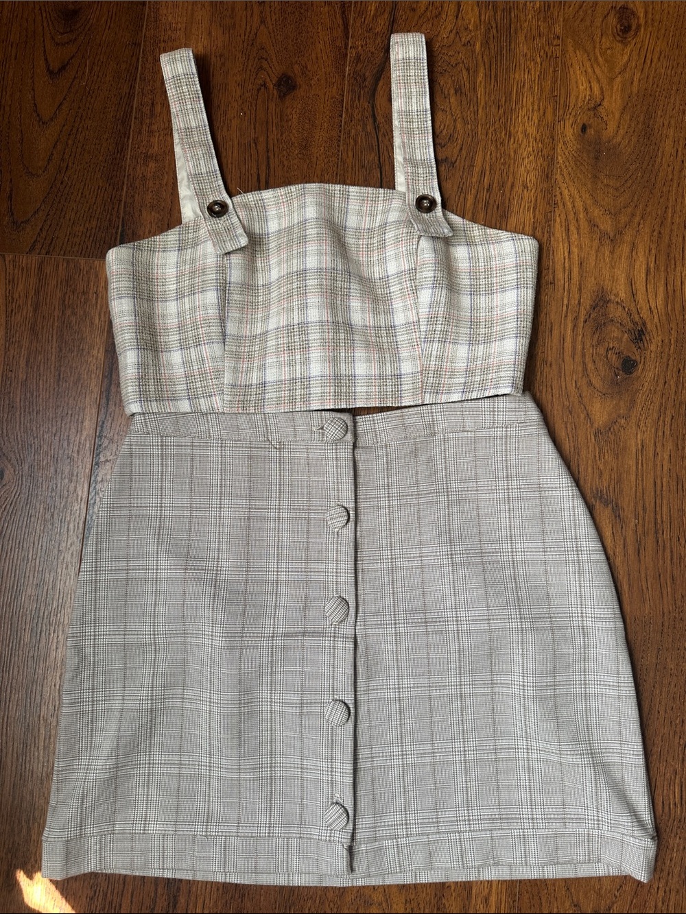 Forever 21 Plaid Two-Piece Skirt Set in Beige and Cream